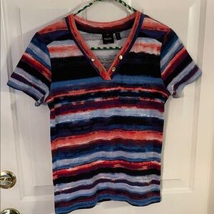 Rafaella Multicolor V-Neck Top with Gold Buttons